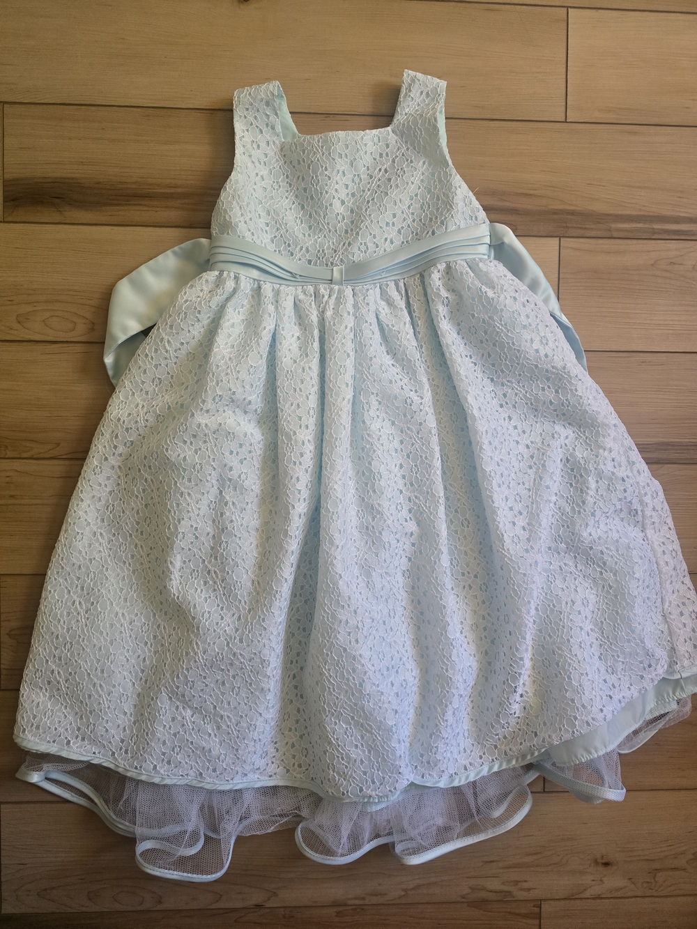 George Light Blue Lace Formal Dress with Sash
